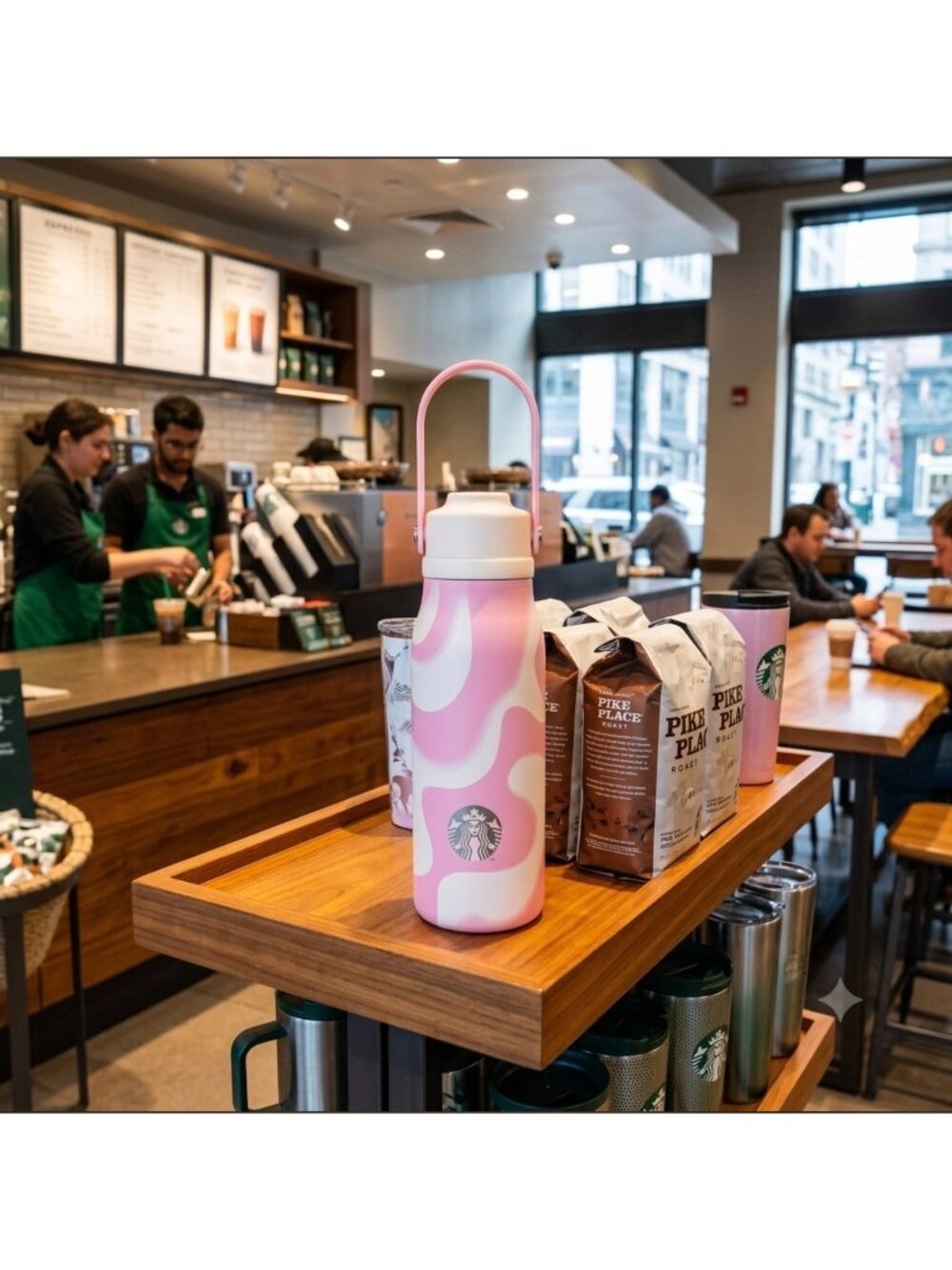 Starbucks Pink Swirl Stainless Steel Water Bottle 18oz With Handle BPA-Free Limi